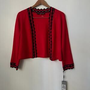 Karl Lagerfeld Red Open Cropped Cardigan Ruffle Scalloped Trim XL